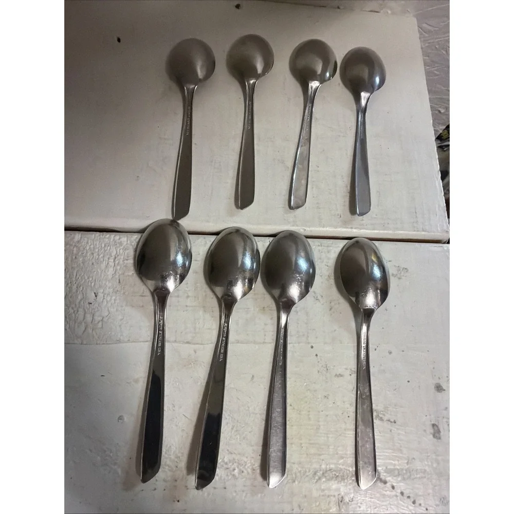 Set of 8 Superior NIGHT SKY pattern stainless oval place soup spoons 6 7/8